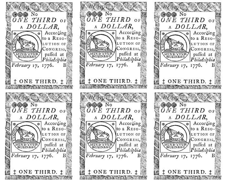 Printable images of a sampling of colonial notes - $1/3 Continental note 