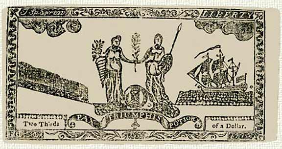 Back of a $2/3 note issued by the Provincial Convention of Maryland on July 26, 1775, after  “repairing” much of the wear and tear on the note, including its yellowing.